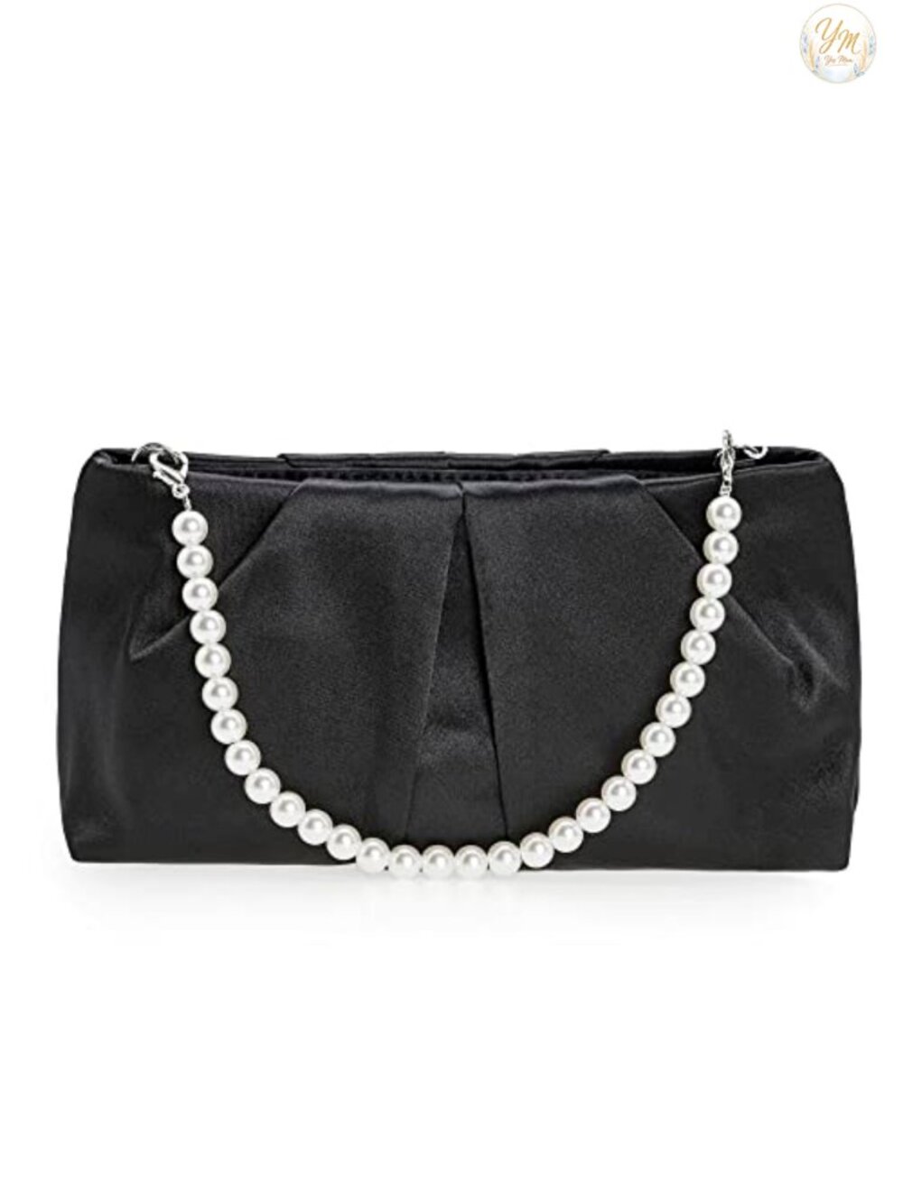 Pleated Satin Evening Clutch Removable Chain & Pearl Strap Formal Purse